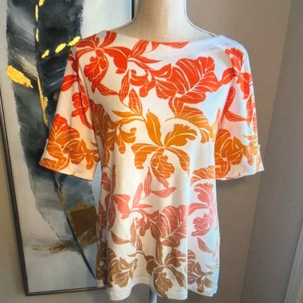 Chico's Boxy White and Orange Blouse